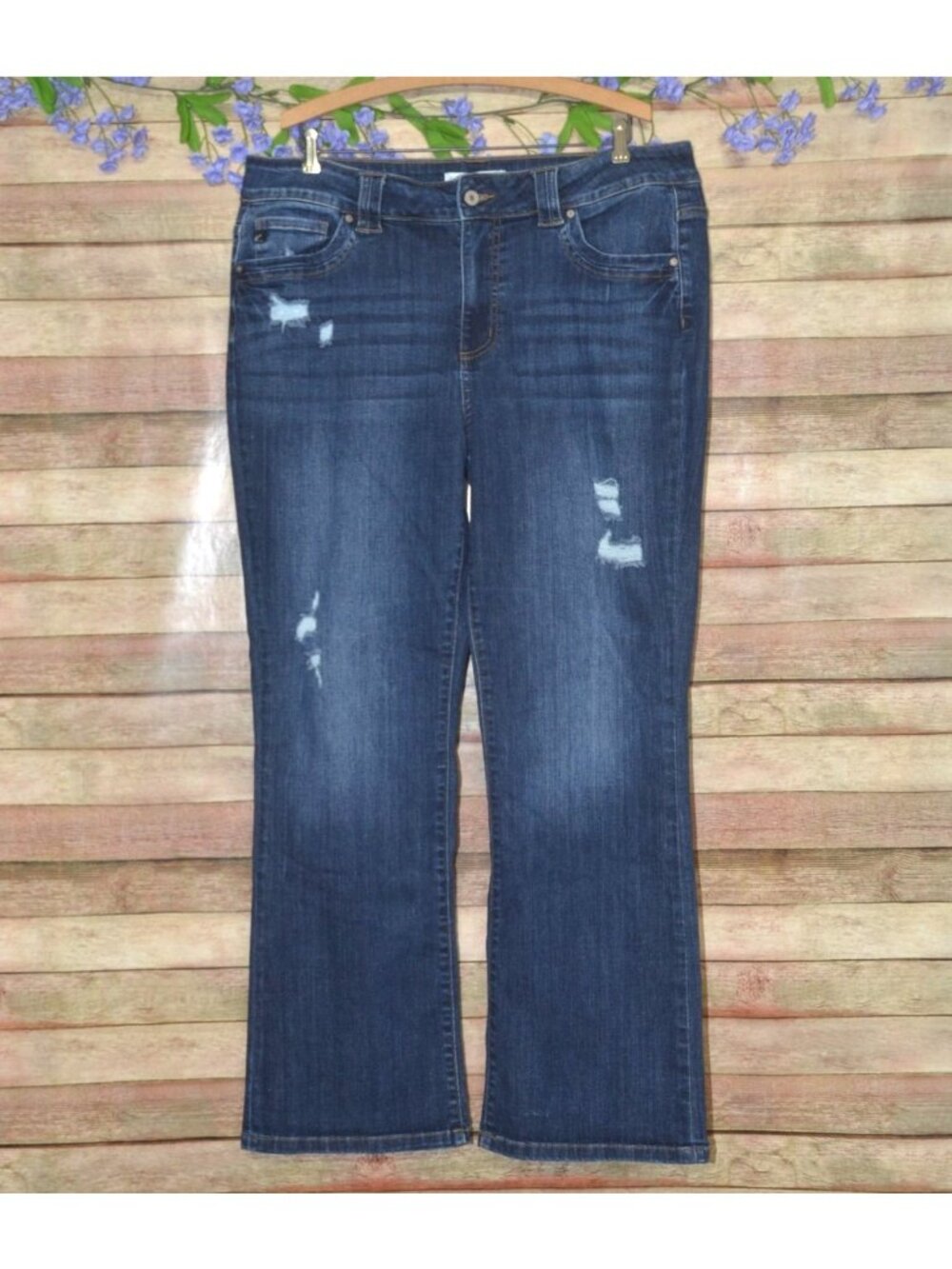 Plus Size 18 KanCan High Rise Dark Wash Ripped Bootcut Jeans Stretch Denim